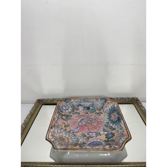 Set of Two Chinioserie Vintage Andrea by Sadek Floral Ceramic Square Trinket - Picture 5 of 9